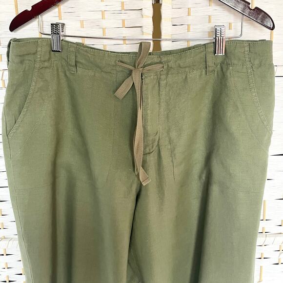 St. John's Bay 100% Linen Cropped Pants Womens 16 Olive Green Casual Summer - Picture 2 of 9